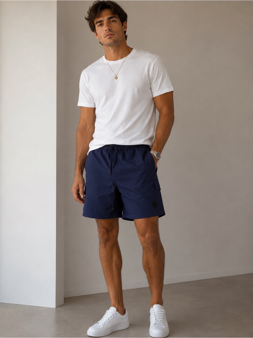 BOSS- Navy Swim Shorts with Drawstring Waist